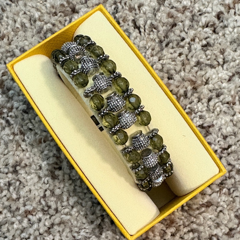 Olive Green Beaded Stretch Bracelet - Women Jewelry